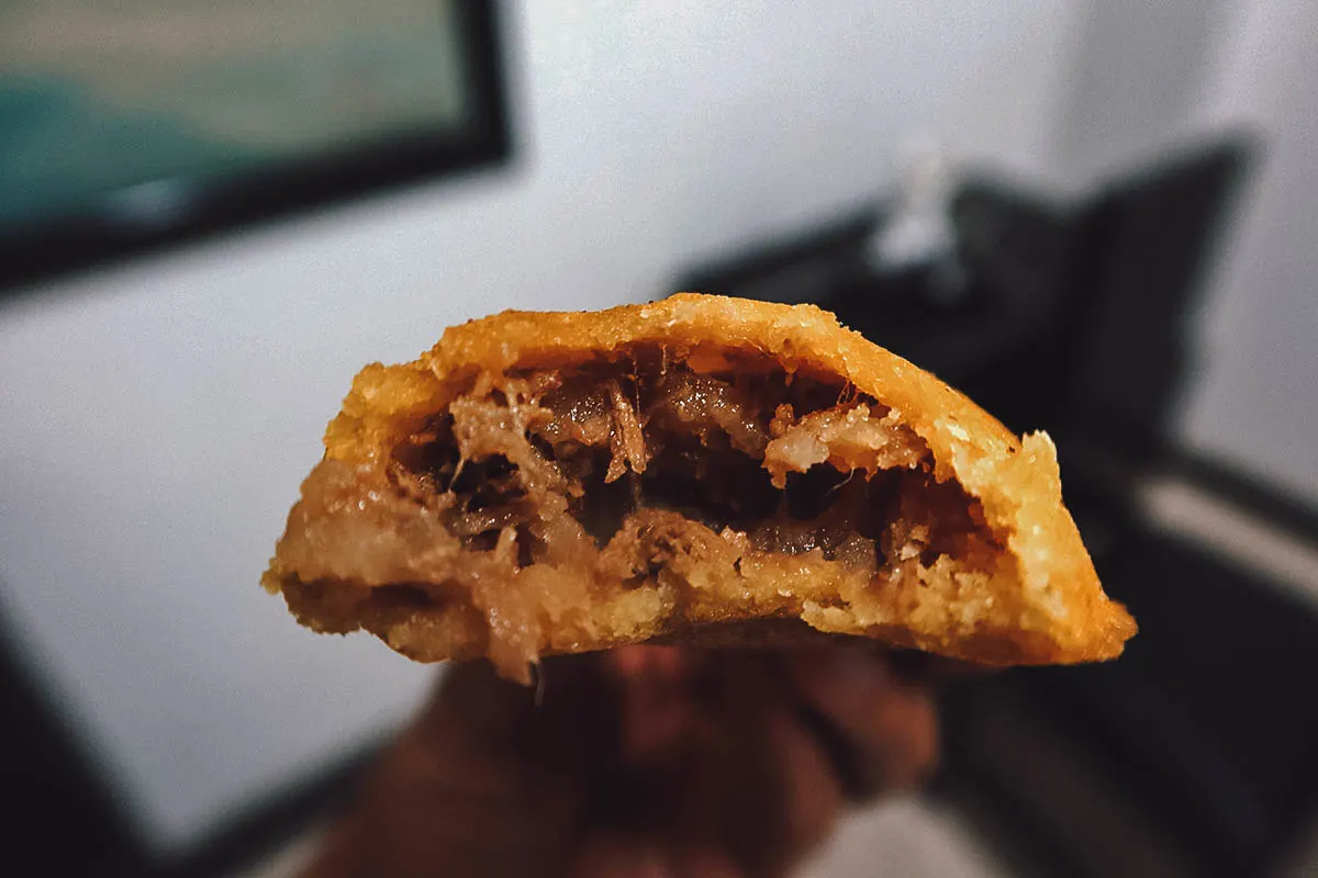 Empanada filling at Empanadas de Laureles restaurant in Medellin