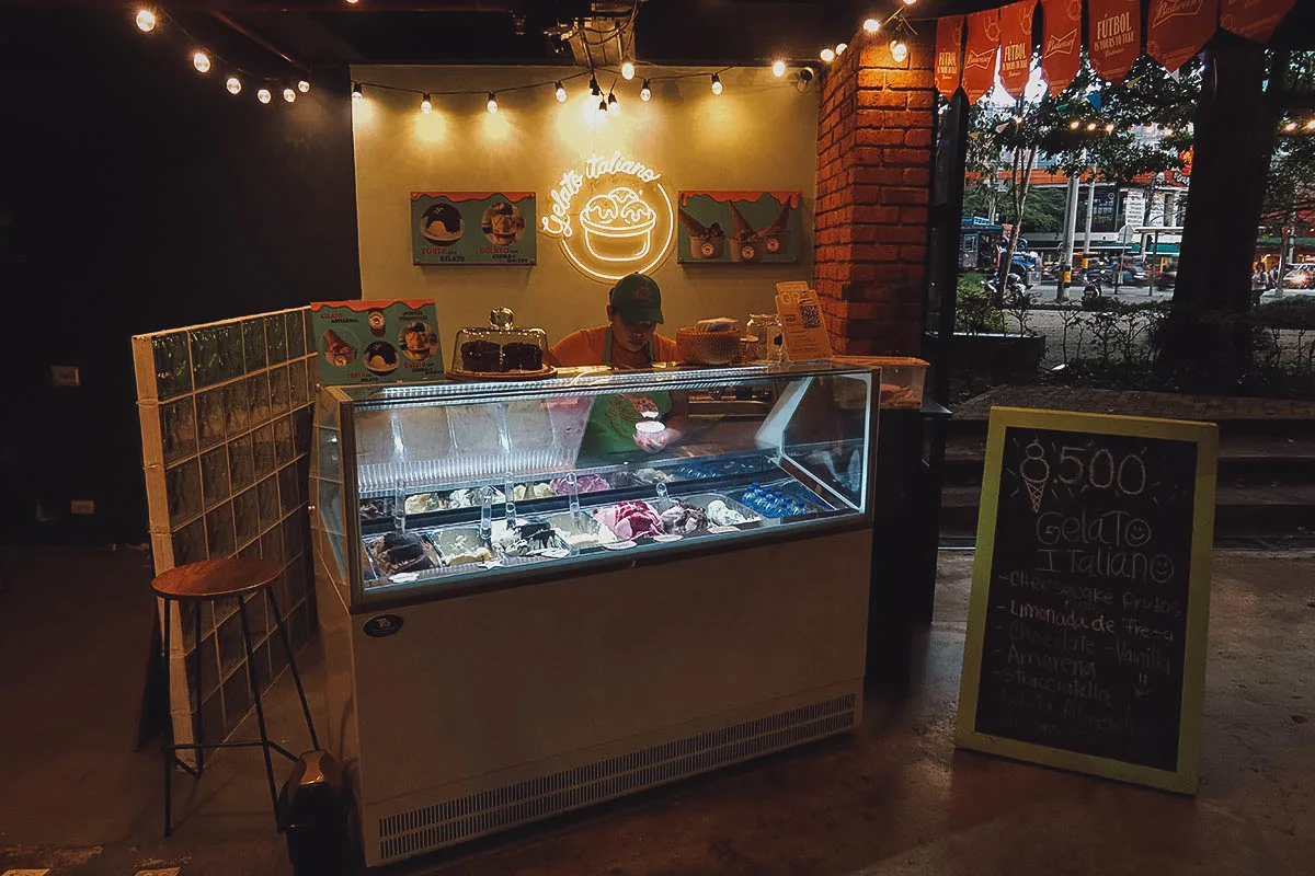 Gelato Italiano stall at Mercado del Rio in Medellin, Colombia