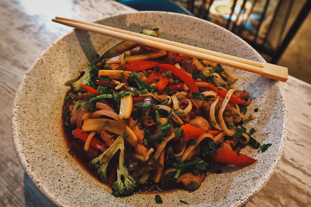 Noodle dish at Wok in a Box in Medellin