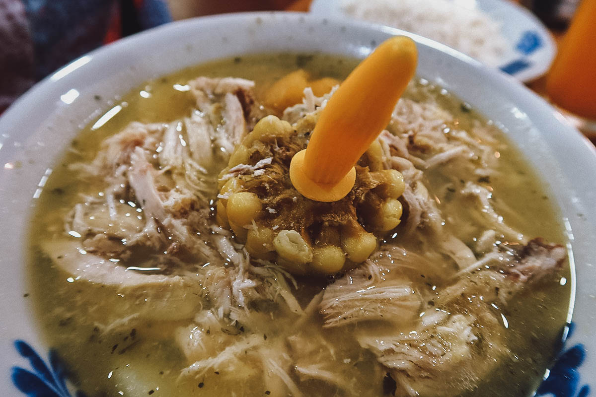 Bowl of ajiaco at Mondongo's restaurant in Medellin