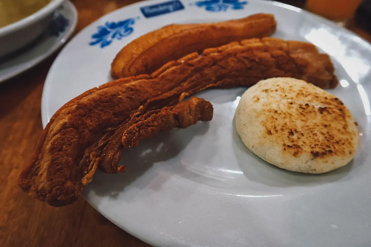 Side order of chicharron at Mondongo's restaurant in Medellin