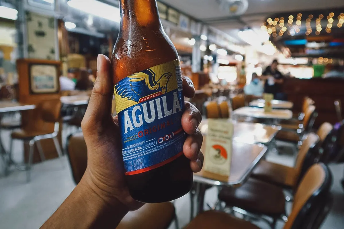 Aguila beer at Salon Malaga in Medellin