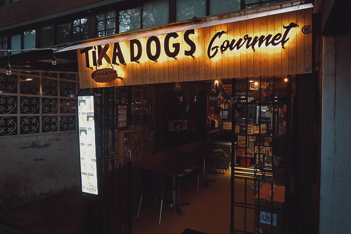 Tika Dogs Gourmet restaurant exterior in Medellin, Colombia