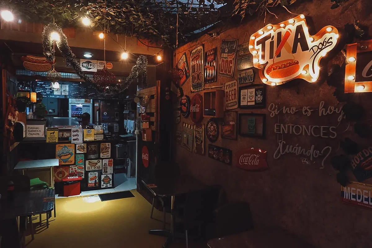 Tika Dogs Gourmet restaurant interior in Medellin, Colombia