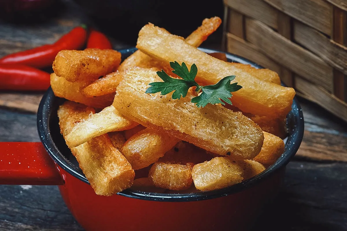 A side dish of yuca frita or Panamanian french fries
