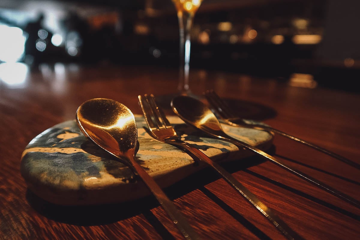 Dining utensils at Restaurante Leo in Bogota