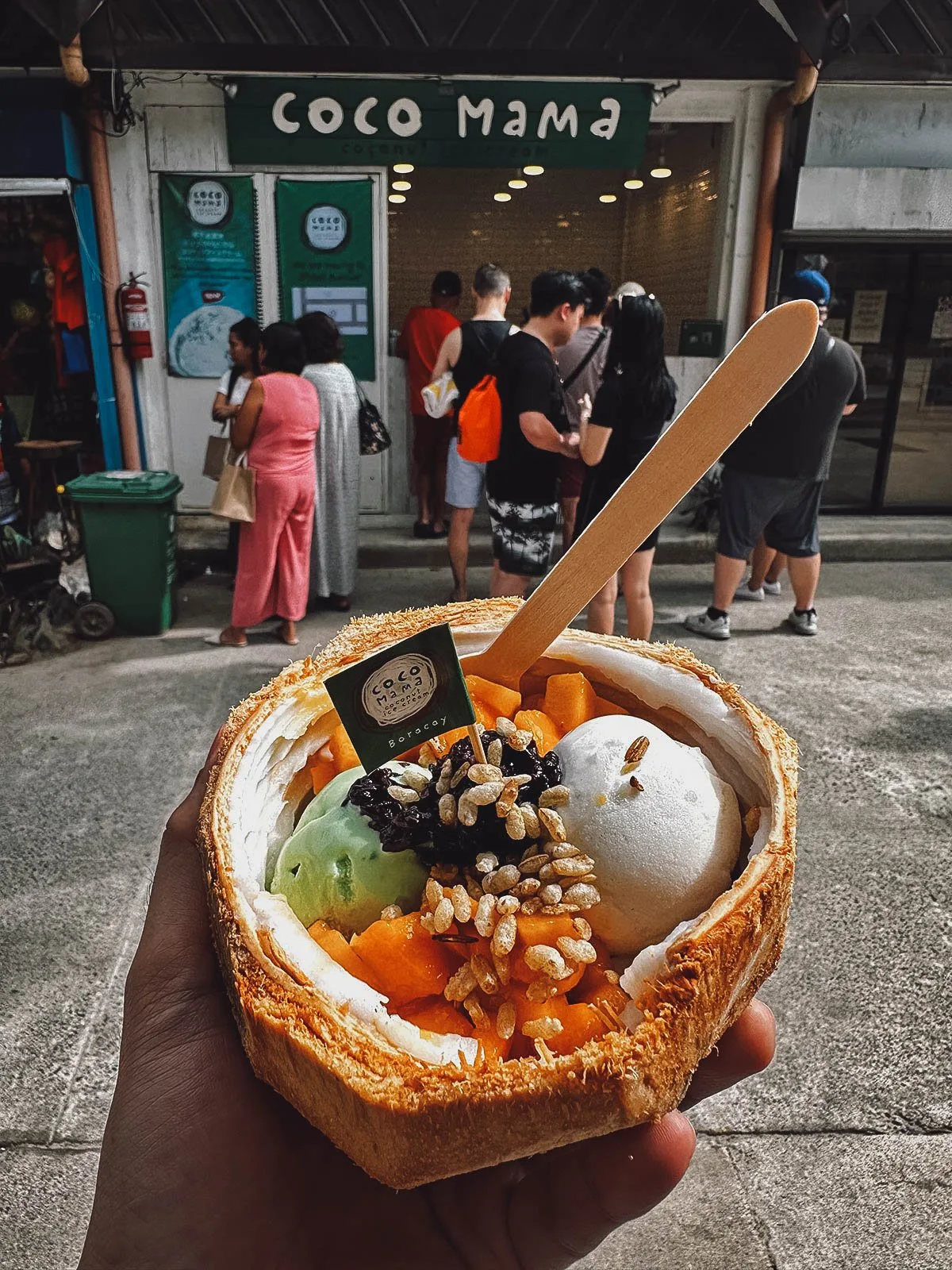 Coconut ice cream dessert in Boracay