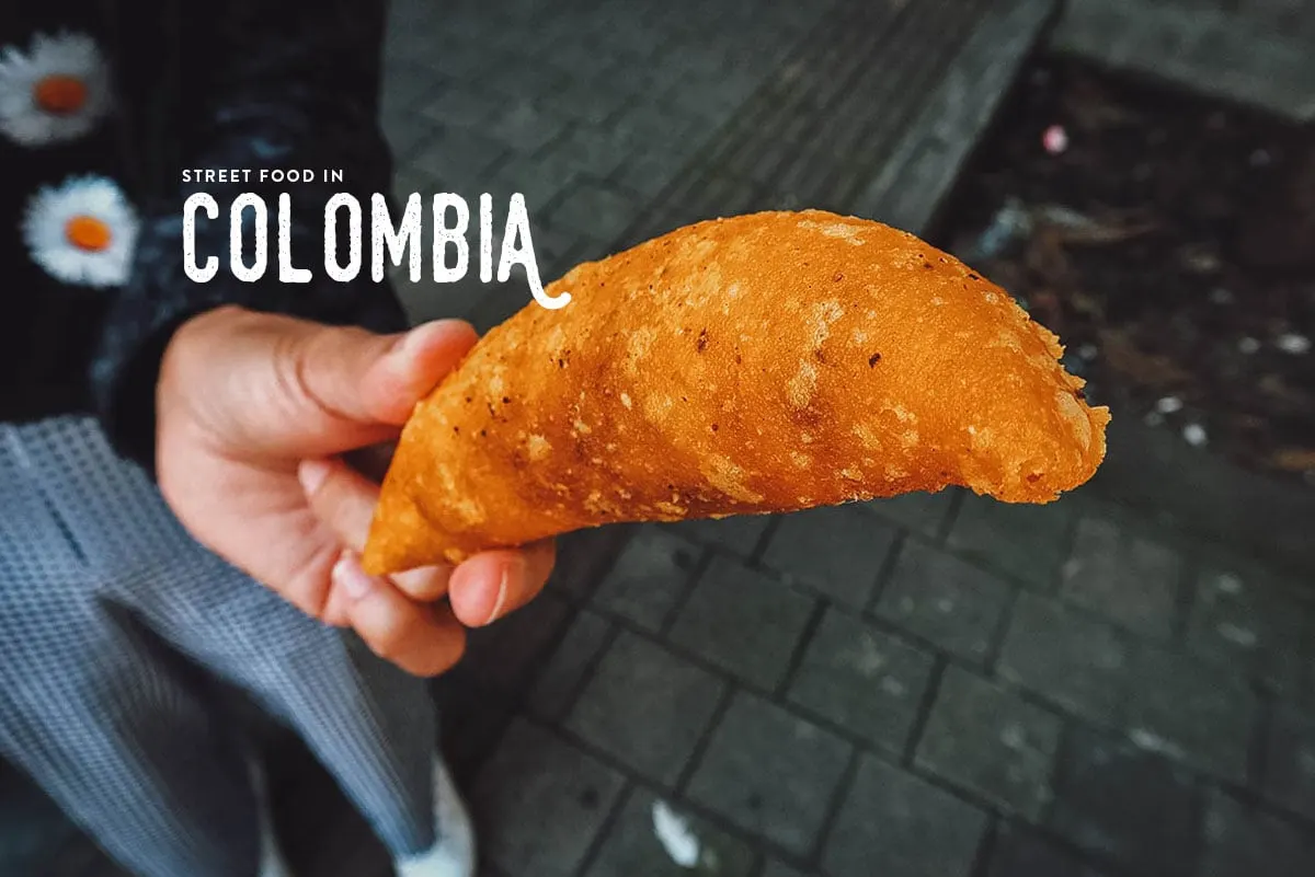 Colombian empanada from a street food vendor in Medellin