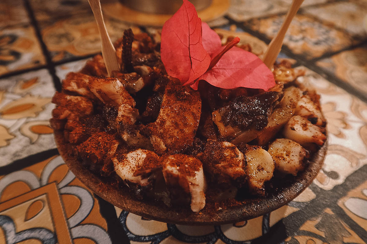 Octopus dish at Bougainvillea in Bohol, Philippines