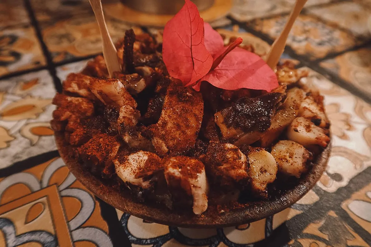 Bohol travel guide Octopus dish at Bougainvillea in Bohol, Philippines