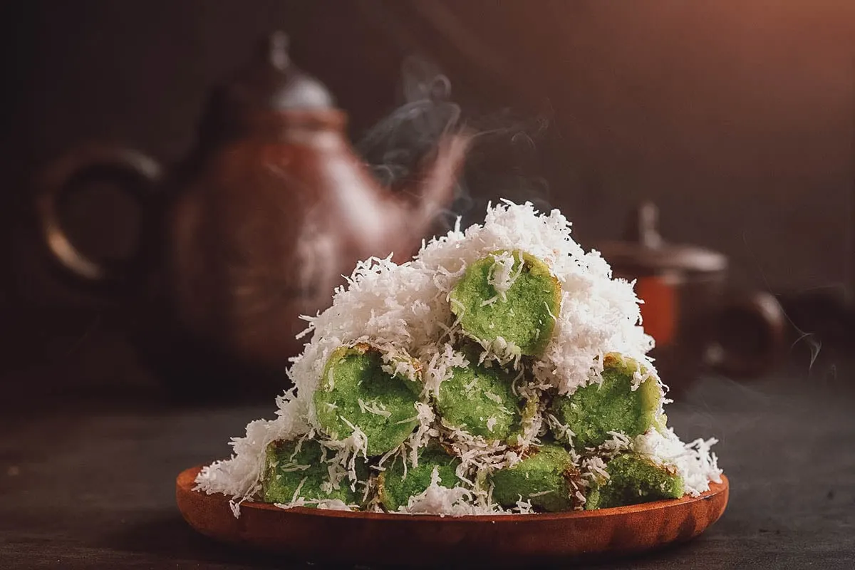 Indonesian kue putu covered in grated coconut