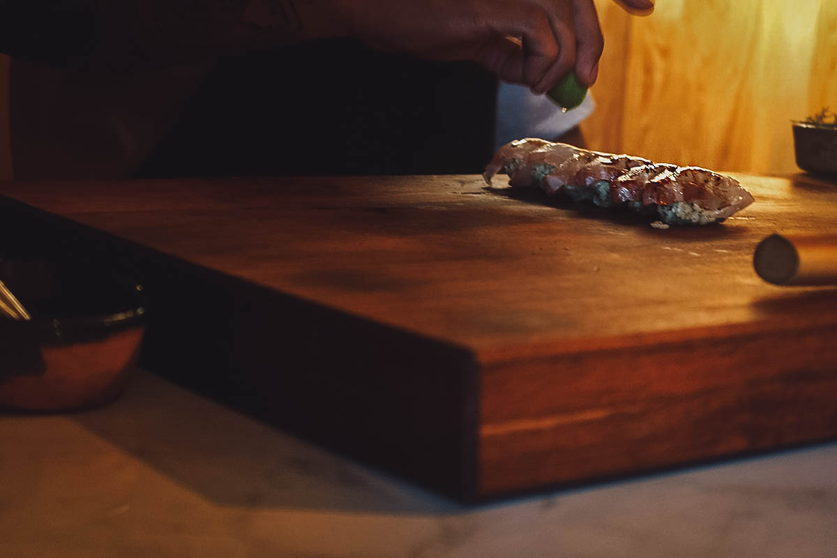 Hamachi at Crudo restaurant in Oaxaca, Mexico