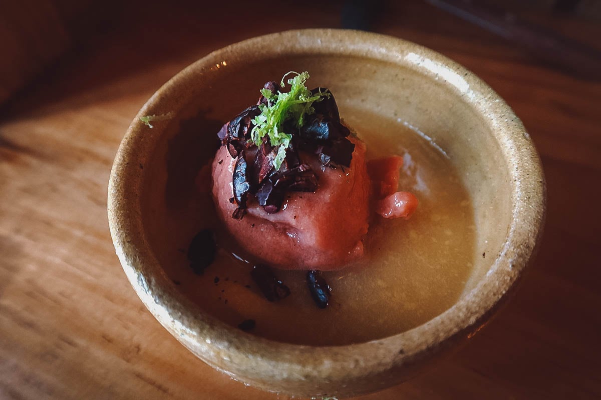 Guava dessert at Crudo restaurant in Oaxaca, Mexico