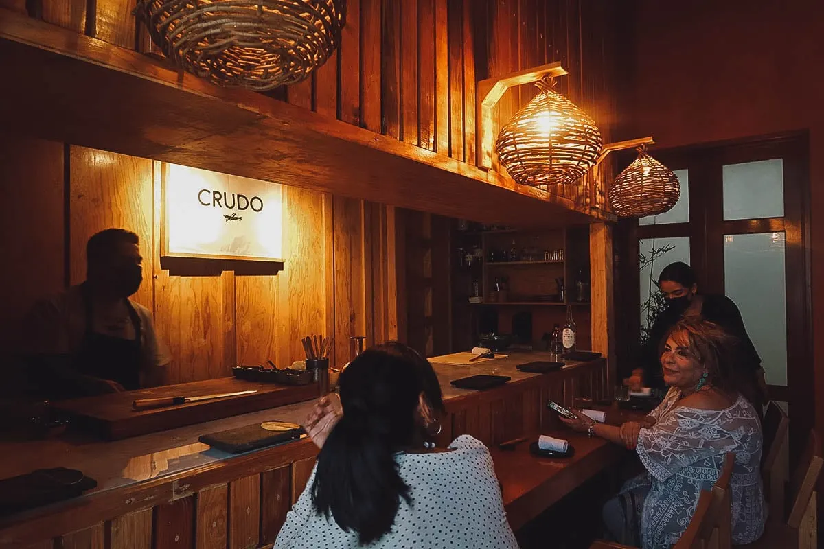 Inside Crudo restaurant in Oaxaca City