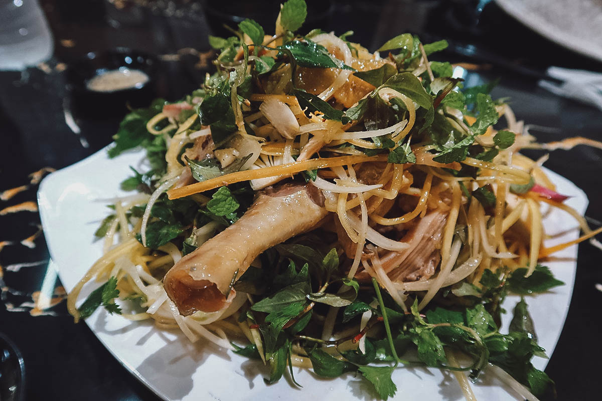 Chicken papaya salad at Com Ga Nga restaurant in Hoi An