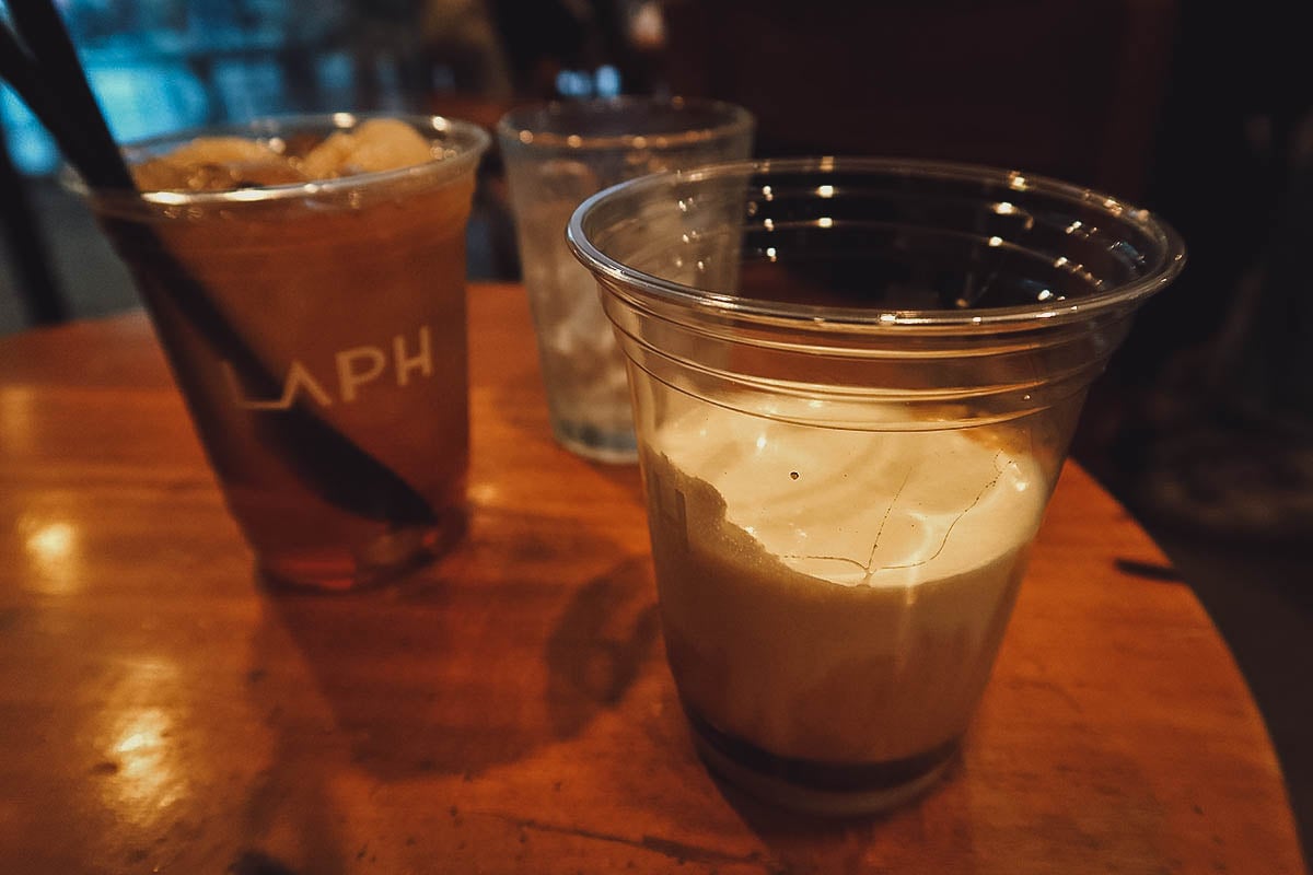 Salt coffee and lychee drink at Laph Cafe in Hue, Vietnam