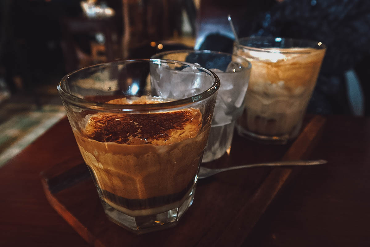 Salt coffee and egg coffee at tan cafe in Hue, Vietnam