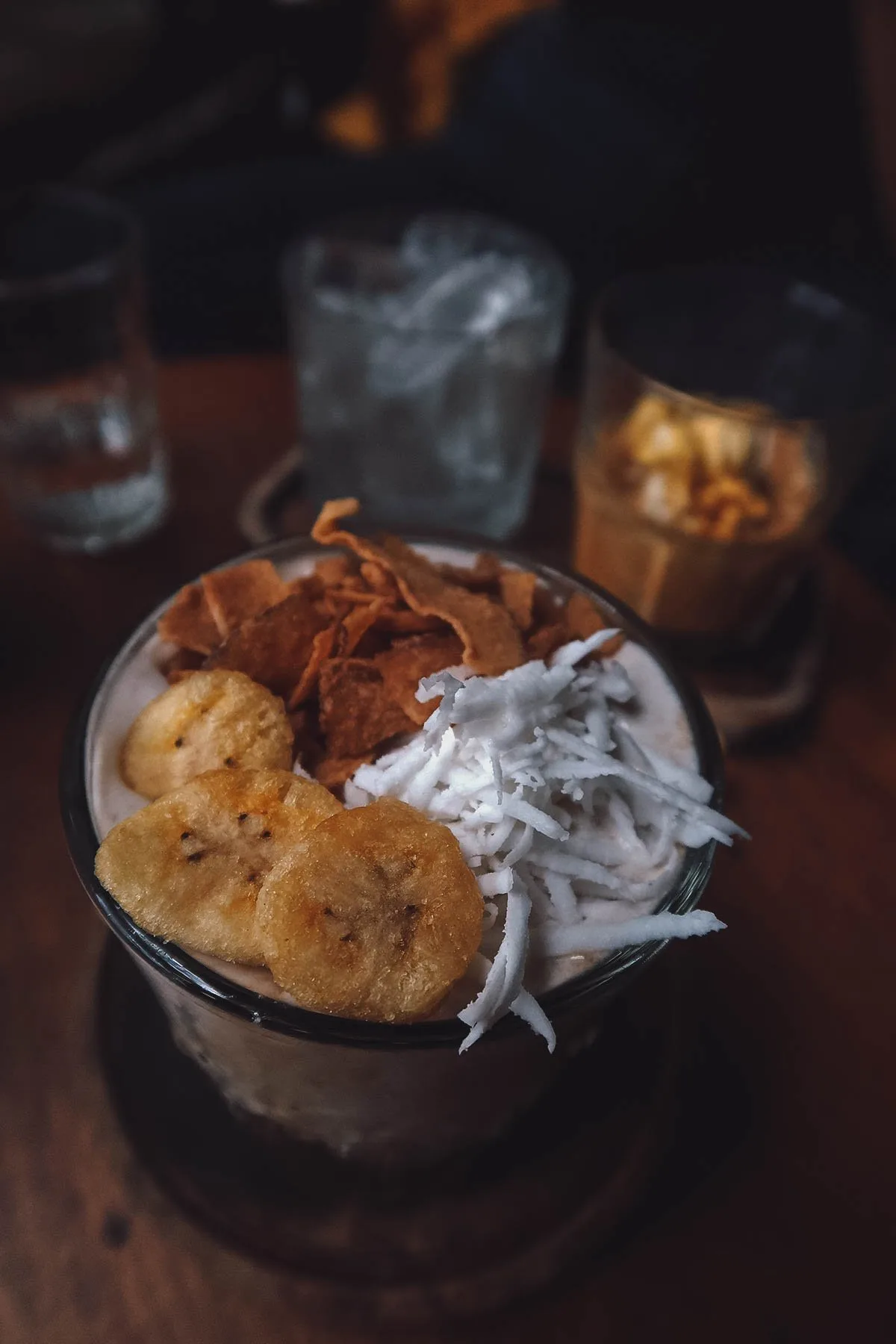 Banana coconut coffee at tan cafe in Hue, Vietnam