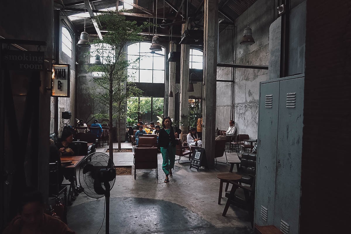 tan cafe interior in Hue, Vietnam