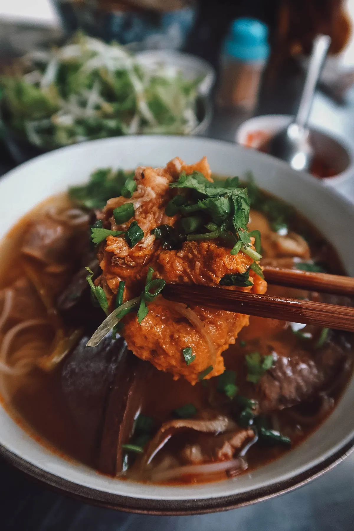 Bun bo at Mu Roi restaurant in Hue, Vietnam