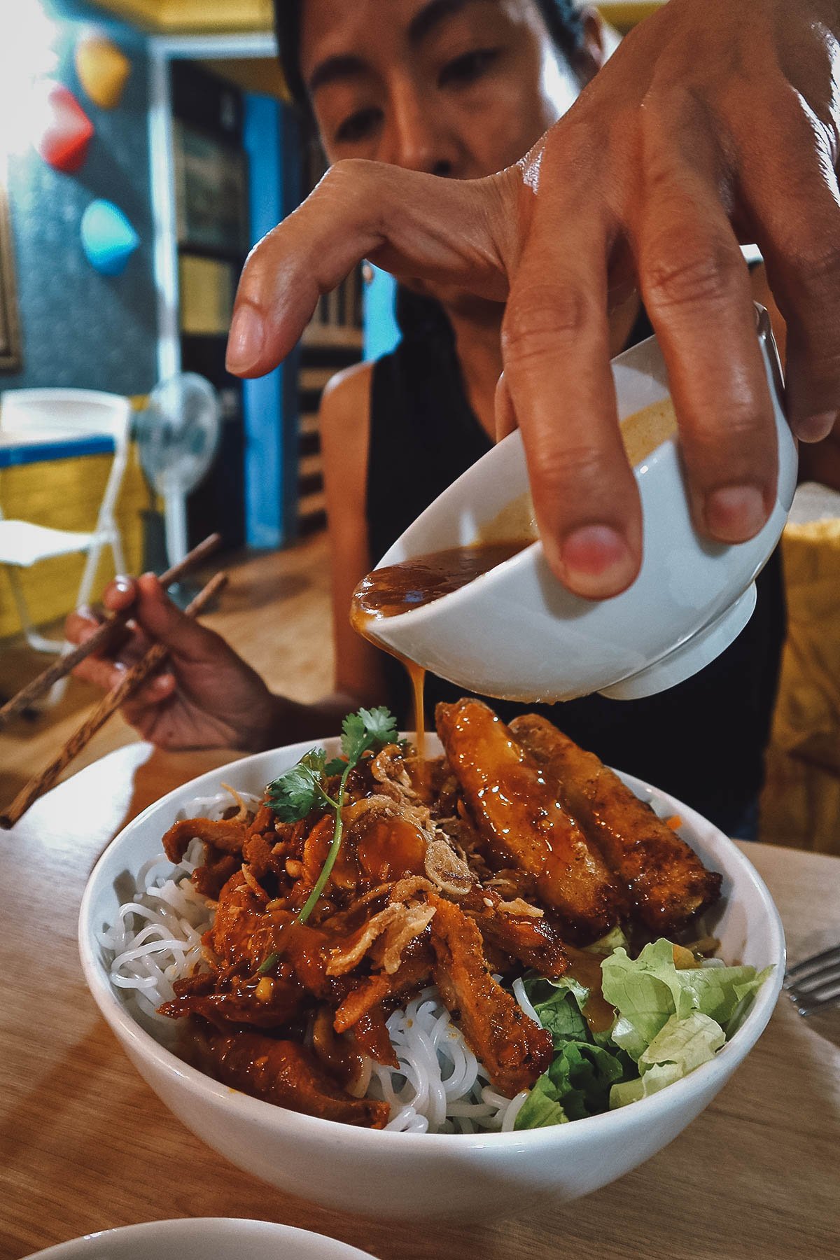 Bun thit nuong at Cozy restaurant in Hue, Vietnam