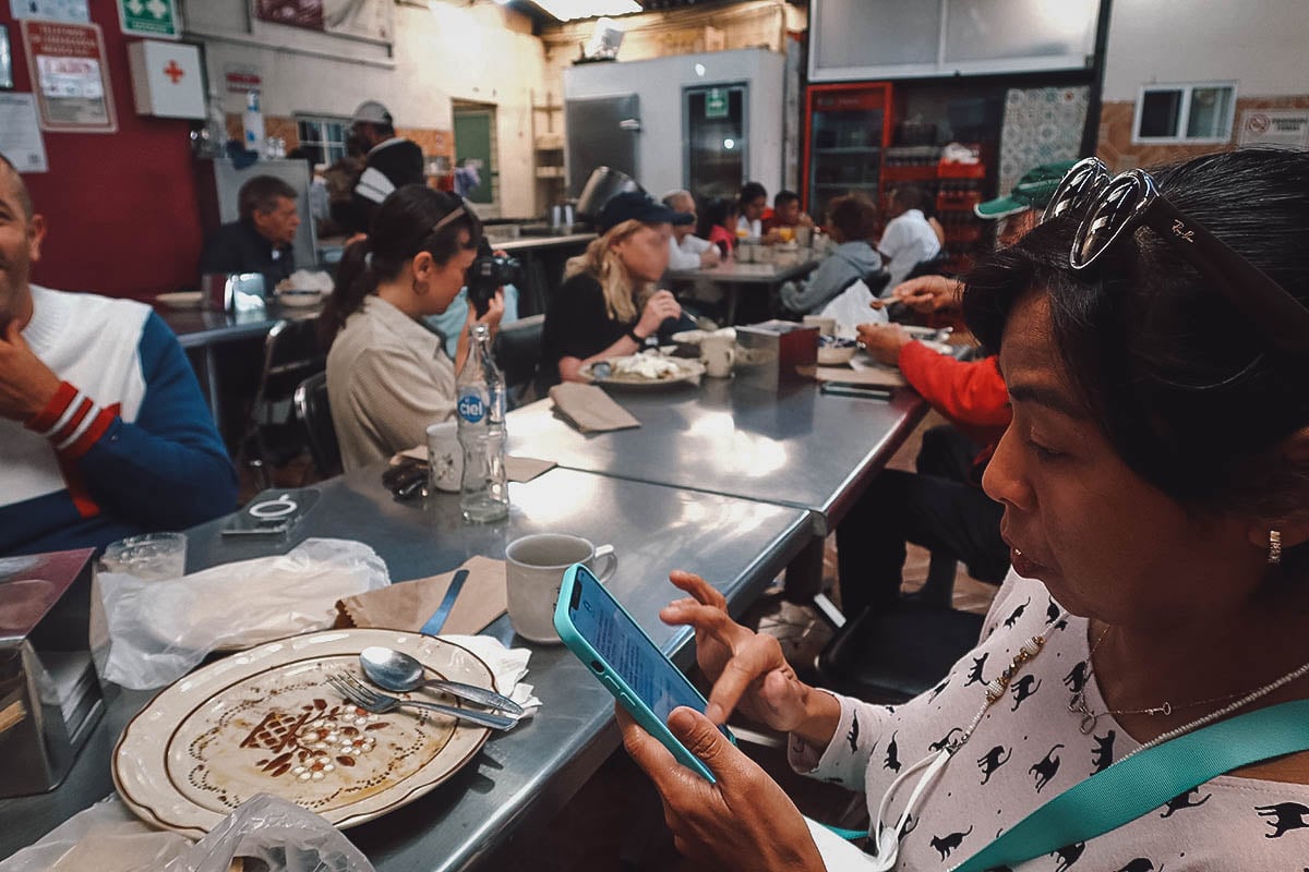 Diners inside Fonda Margarita restaurant in Mexico City