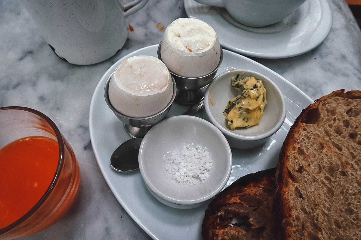 Soft-boiled eggs at Panaderia Rosetta restaurant in Mexico City