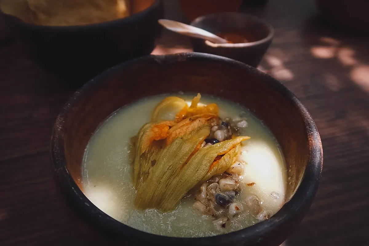 Squash blossom soup at Alfonsina, Oaxaca