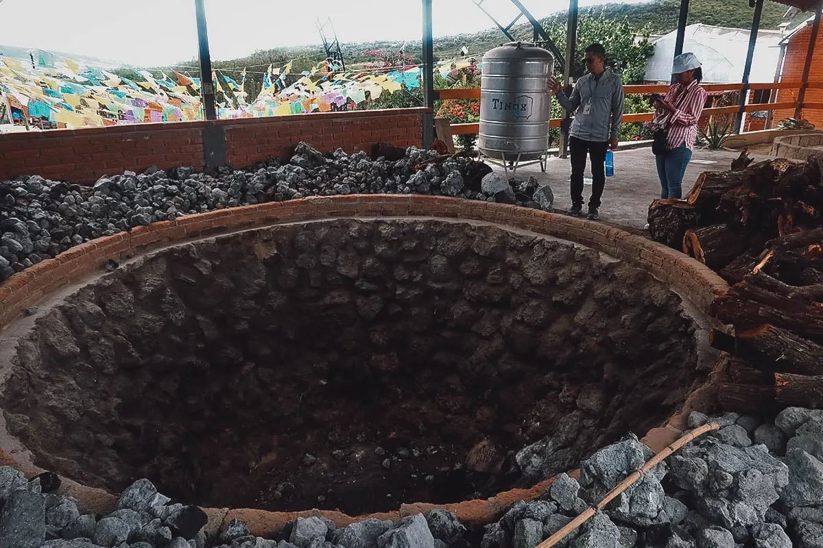 Roasting pit at Mezcal Don Agave in Oaxaca, Mexico