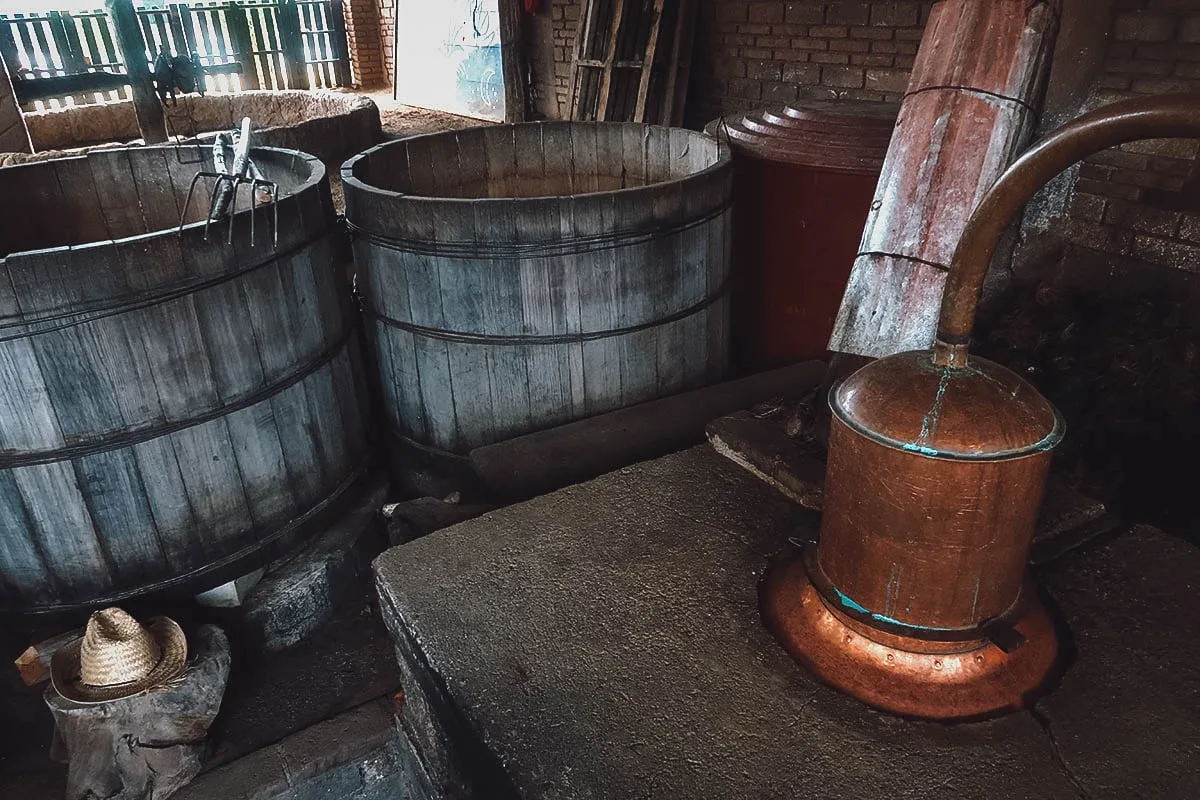 Mezcal vats at Mezcal Espina Dorada in Oaxaca, Mexico