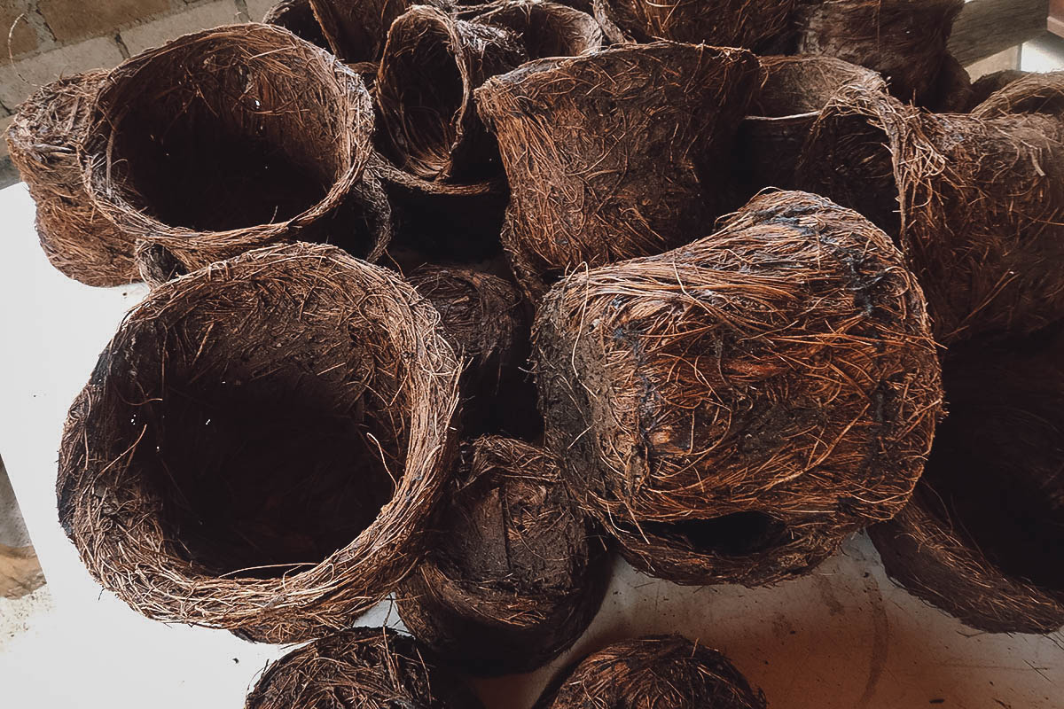 Agave fiber pots at Mezcal Espina Dorada in Oaxaca, Mexico