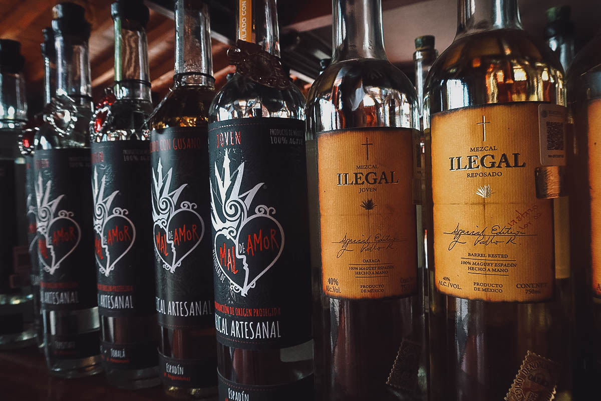 Bottles of mezcal in Oaxaca