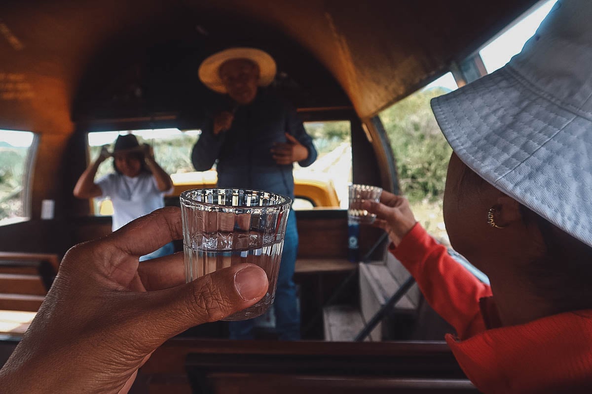 Drinking mezcal at Mal de Amor Mezcaleria in Oaxaca, Mexico