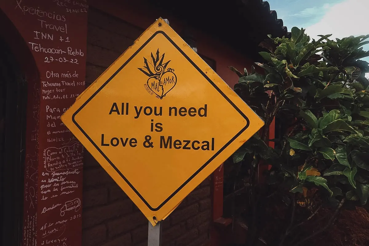 Sign at Mal de Amor Mezcaleria in Oaxaca, Mexico