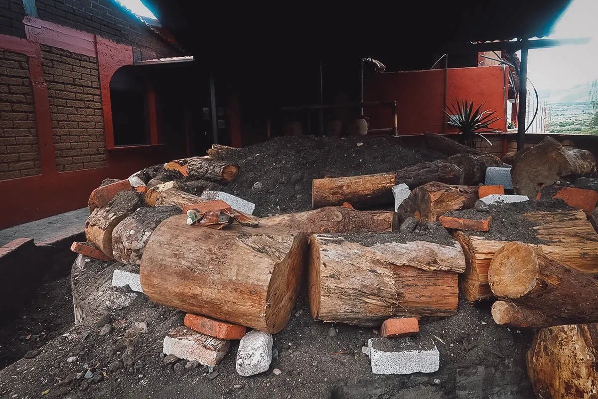 Firewood at Mal de Amor Mezcaleria in Oaxaca, Mexico