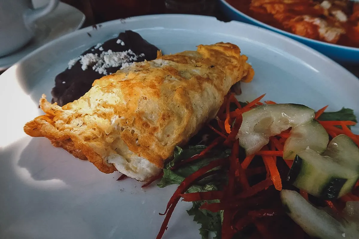 Huitlacoche omelette at a restaurant in Oaxaca City