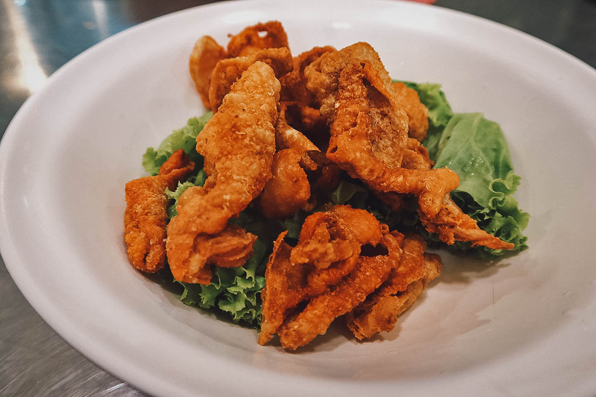 Fried chicken skin in Bangkok, Thailand