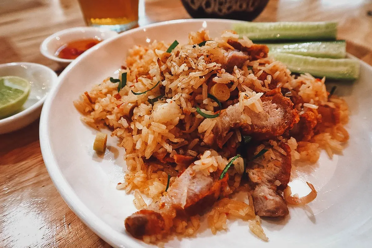 Crispy pork rice in Bangkok, Thailand