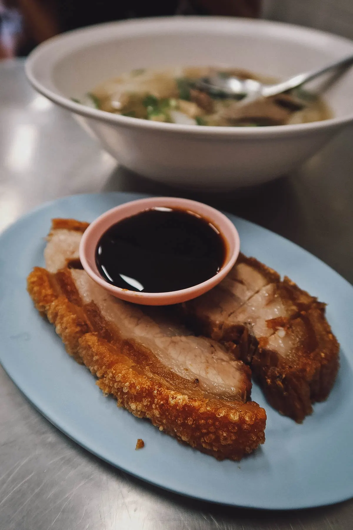 Crispy pork belly in Bangkok, Thailand