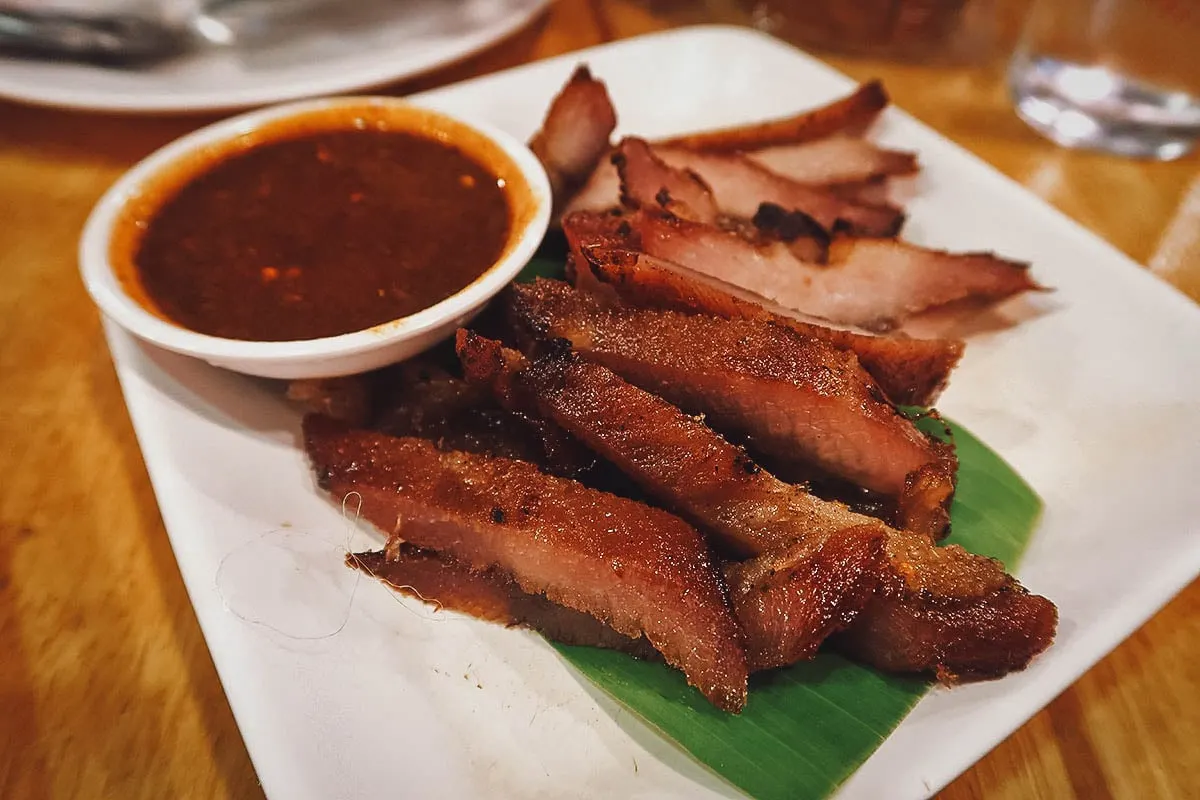 Grilled pork neck in Bangkok, Thailand