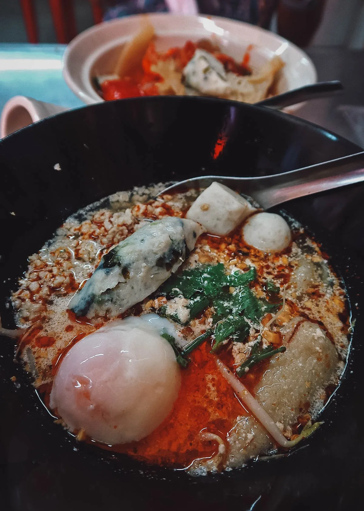 Fishball noodle dish in Bangkok