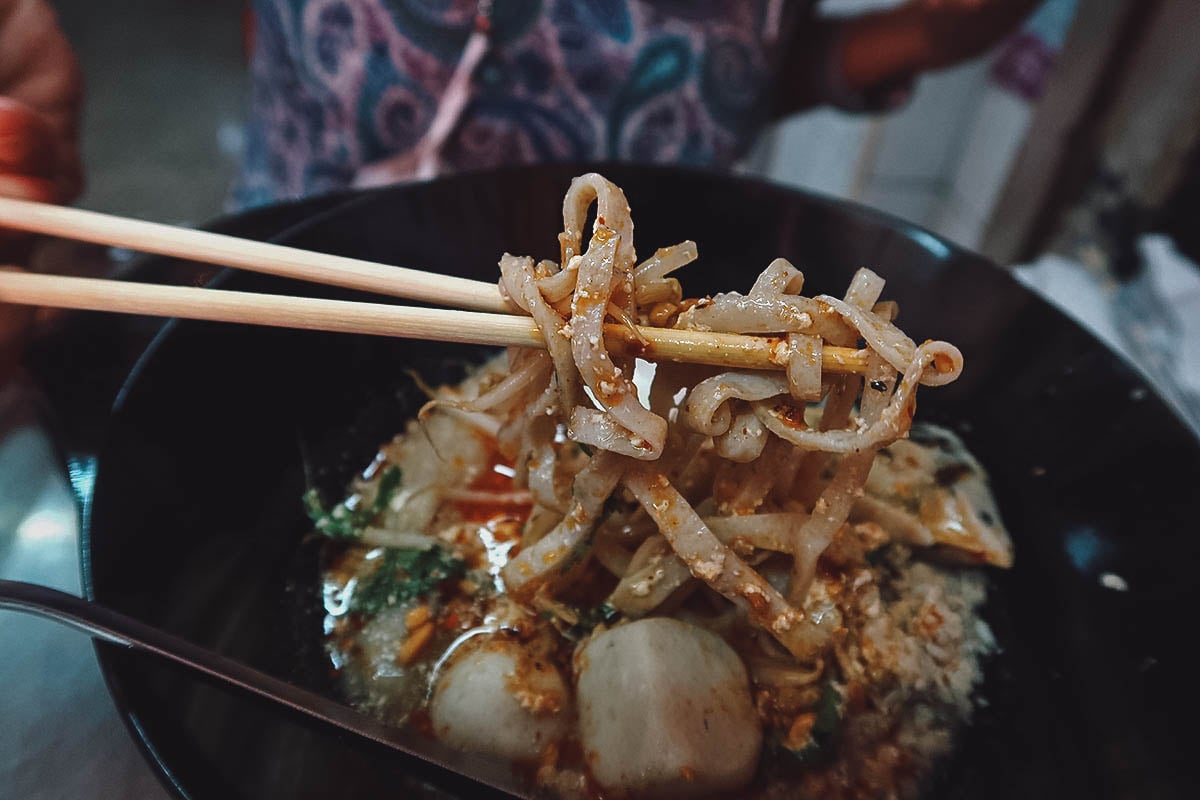 Fishball noodle dish in Bangkok
