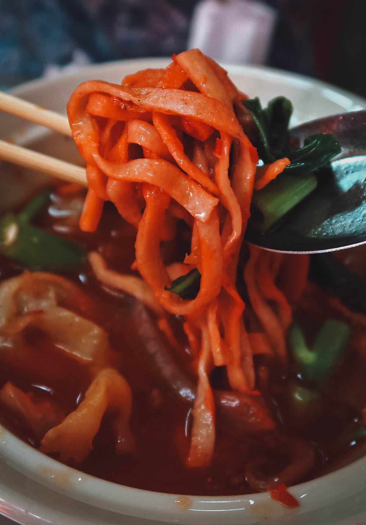 Close-up of fish noodles in Bangkok