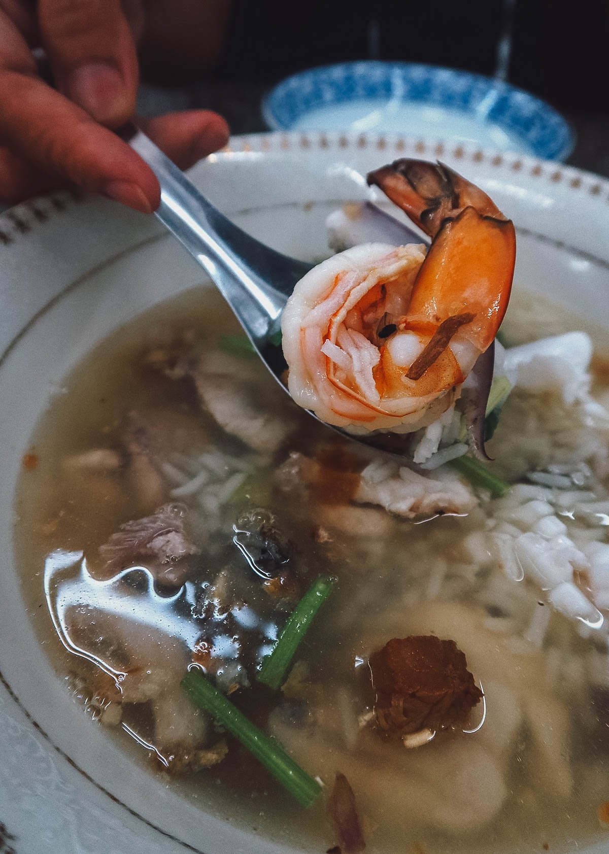Shrimp in rice porridge in Bangkok