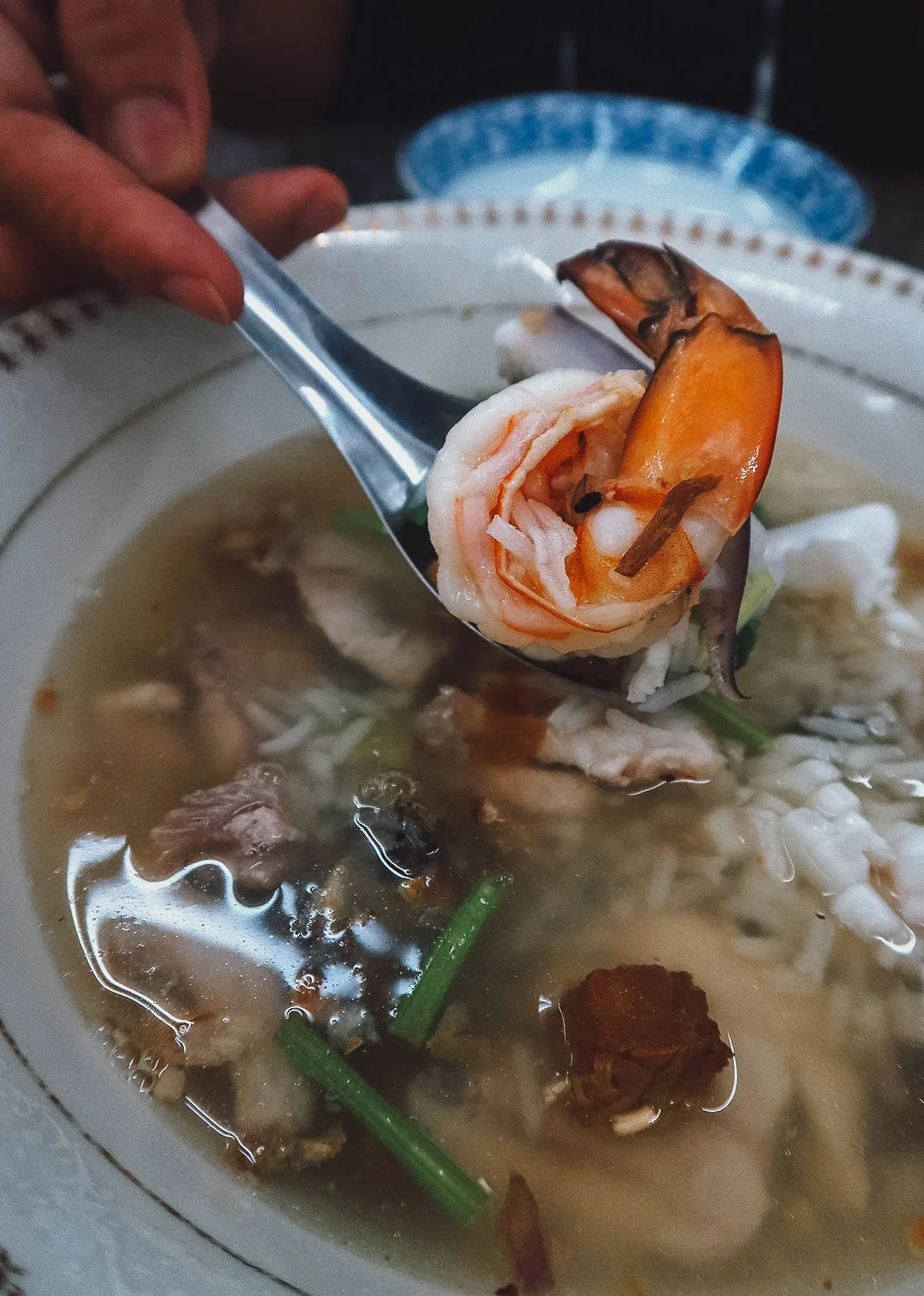 Shrimp in rice porridge in Bangkok
