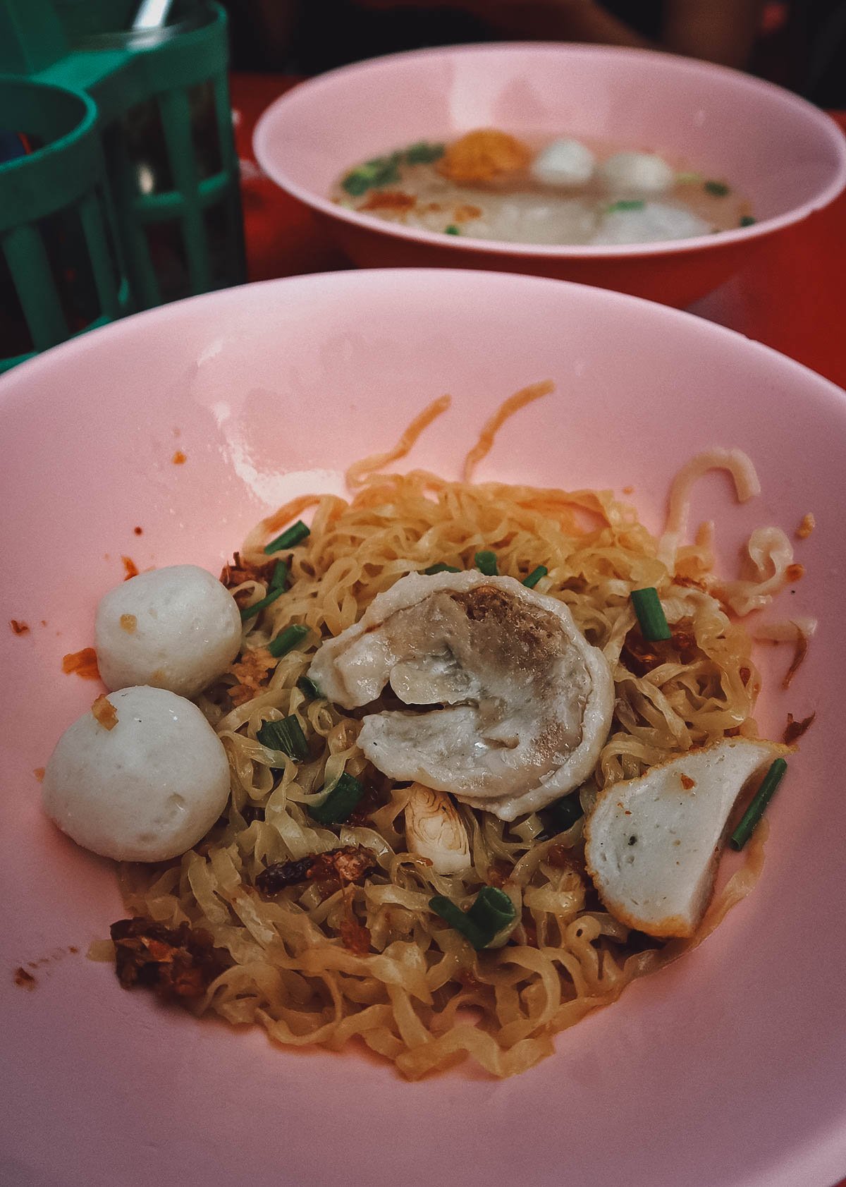 Fishballs with egg noodles in Bangkok