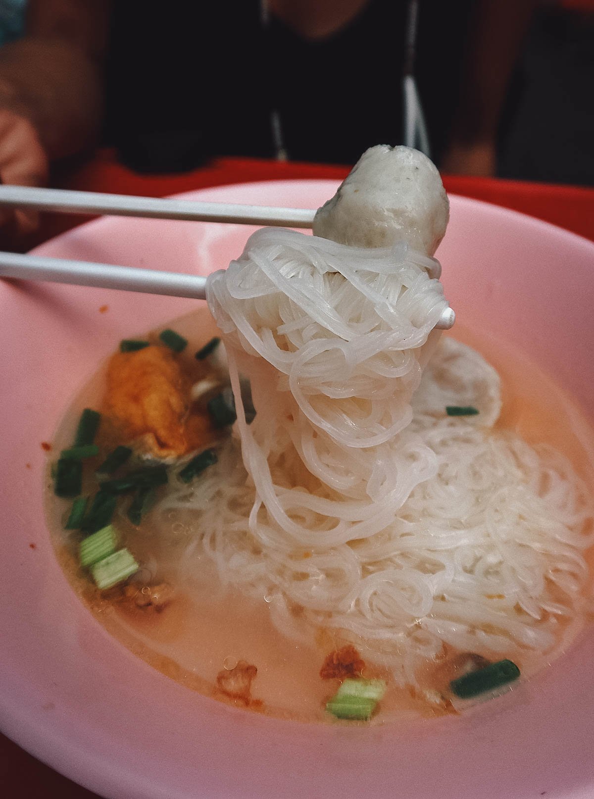 Fishball noodle dish in Bangkok