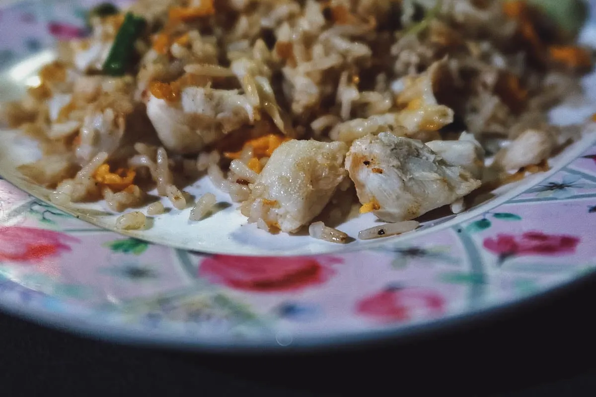 Close-up of crab rice in Bangkok