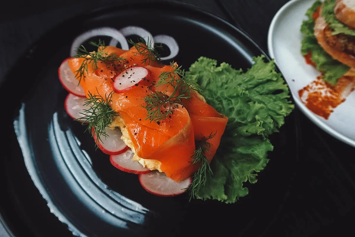 Salmon dish at a cafe in Danang, Vietnam