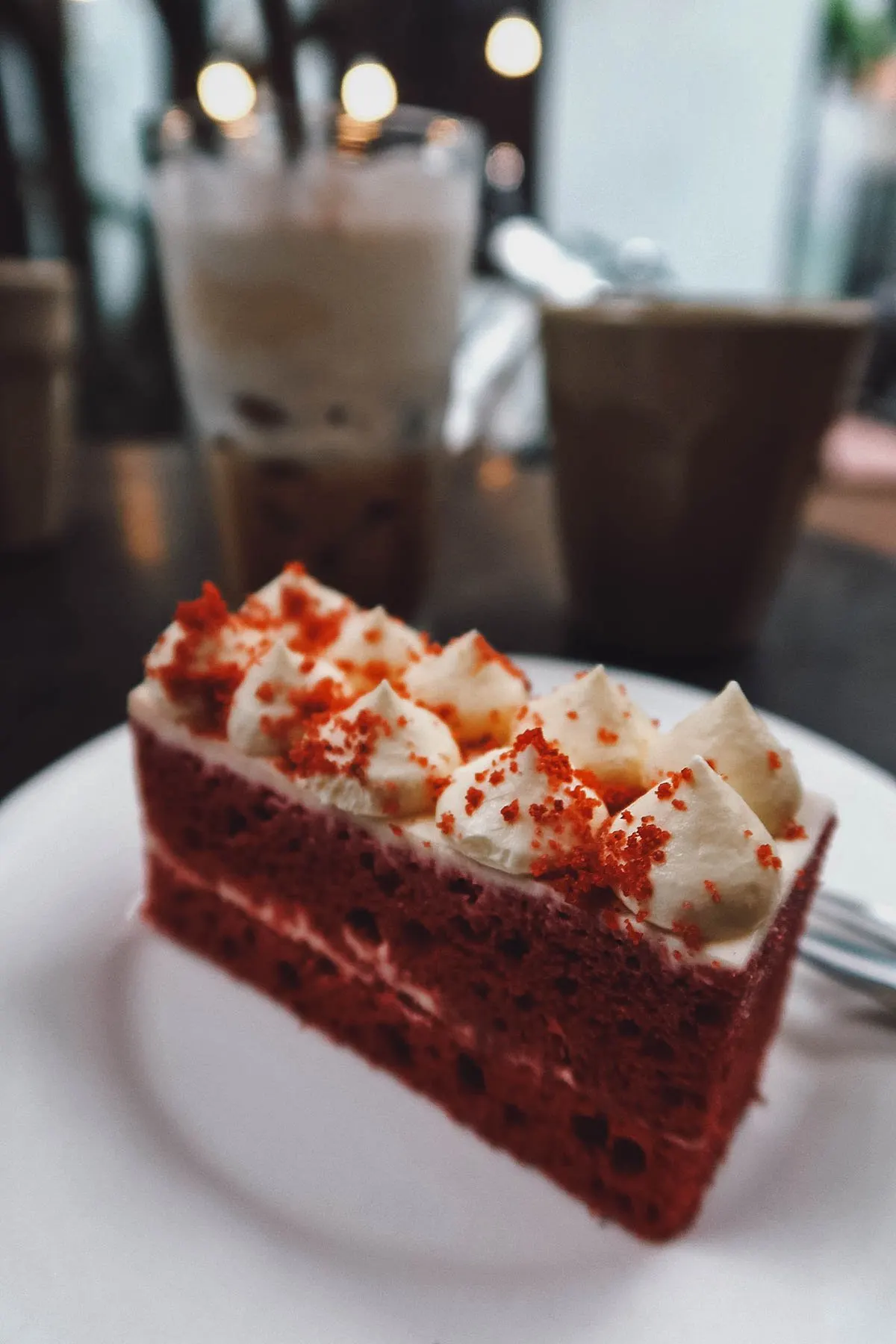 Red velvet cake at a cafe in Danang, Vietnam